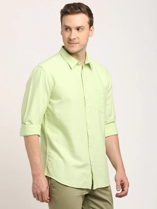 Indian Terrain Men's Regular Fit Full Sleeve Solid Green Shirt